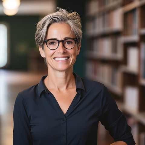 Female professor working on blurred background