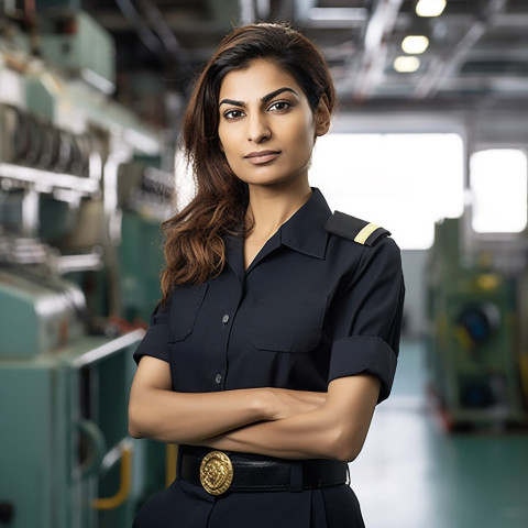 Dedicated Indian female ship captain steering vessel on blurred background