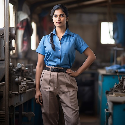 Dedicated Indian female train conductor working on a blurred background