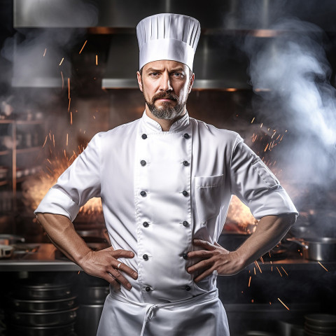 Chef confidently working in the blurred background Chef confidently working in the blurred background