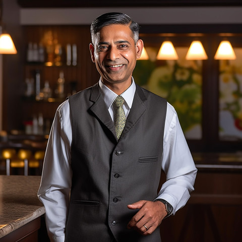 Confident Indian concierge at work