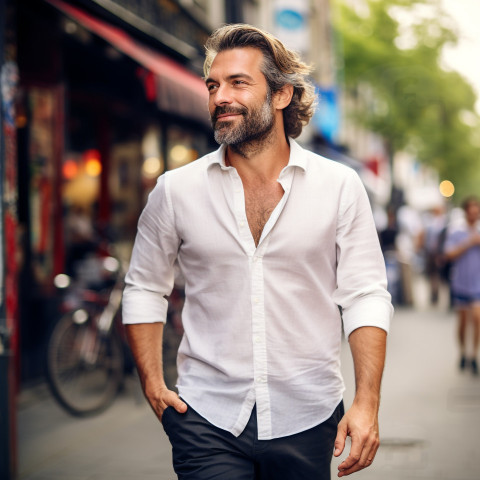 Stylish man discovers citys vibrant culture