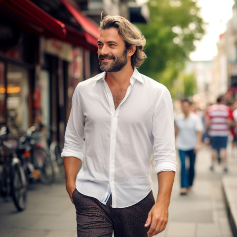 Stylish man discovers citys vibrant culture