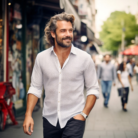 Stylish man discovers citys vibrant culture