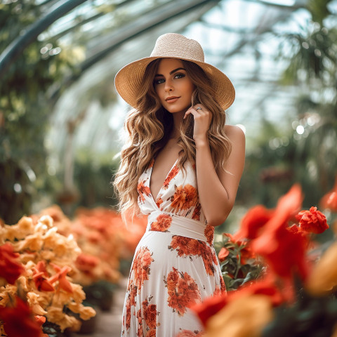 Lady in stylish outfit takes in lush botanical garden