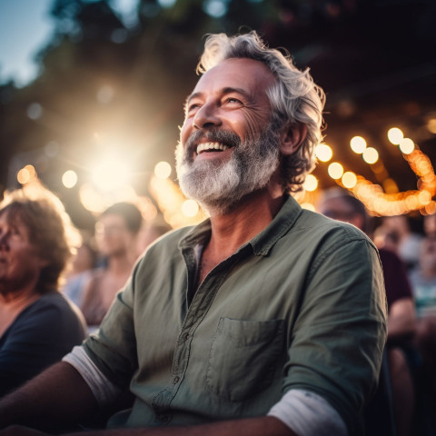 Stylish man rocking out at outdoor concert