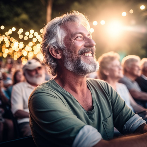 Stylish man rocking out at outdoor concert