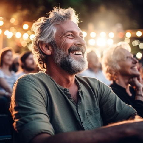 Stylish man rocking out at outdoor concert