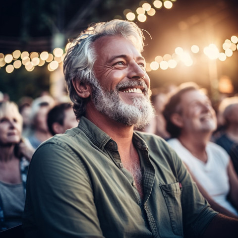 Stylish man rocking out at outdoor concert