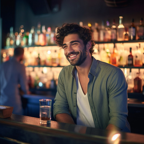 Handsome bartender at trendy cocktail bar