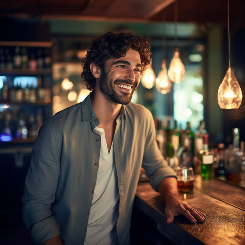 Handsome bartender at trendy cocktail bar