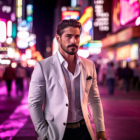 Stylish man enjoying the nightlife of a big city