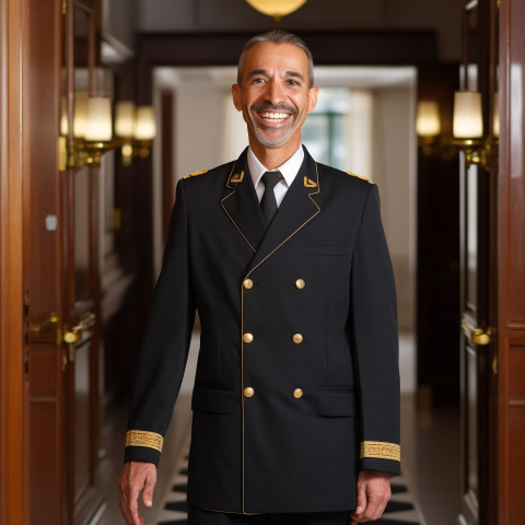 Smiling doorman at work blurred background Smiling doorman at work blurred background