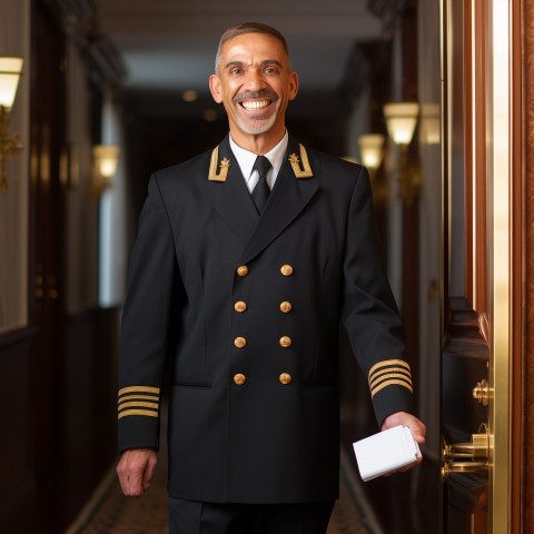 Smiling doorman at work blurred background Smiling doorman at work blurred background
