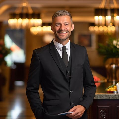 Concierge smiling on blurred background