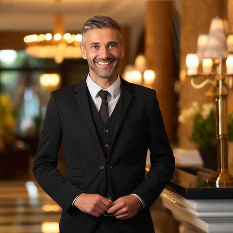 Concierge smiling on blurred background