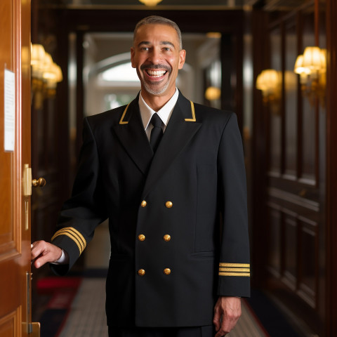 Smiling doorman at work blurred background Smiling doorman at work blurred background
