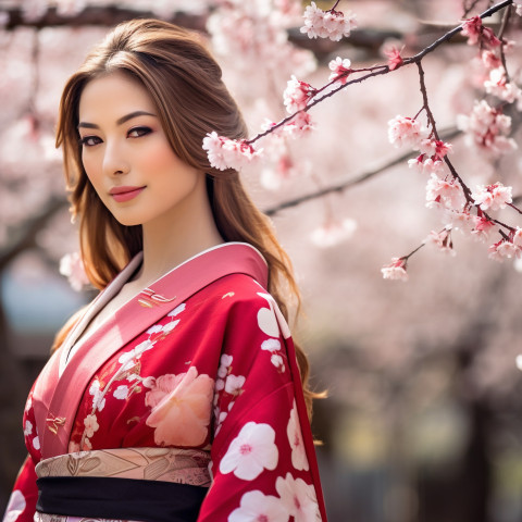 Lady admiring cherry blossoms in Kyoto