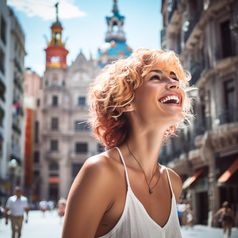 Happy tourist enjoying Barcelonas architecture