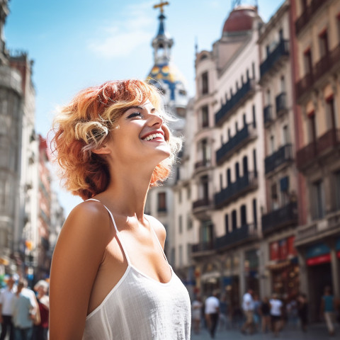 Happy tourist enjoying Barcelonas architecture