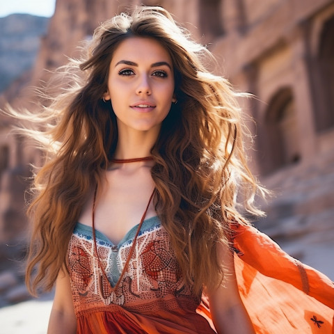 Beautiful woman exploring Petra Jordan