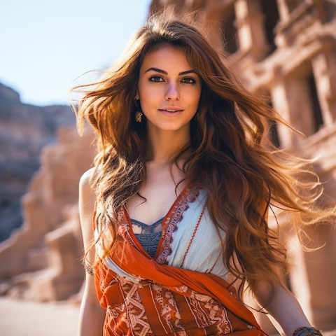 Beautiful woman exploring Petra Jordan