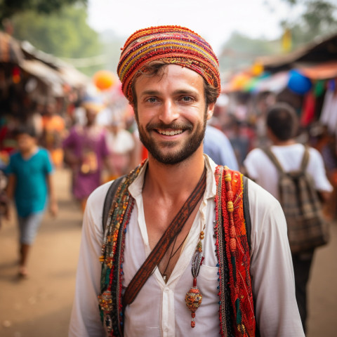 Culturally curious traveler attends local festival Culturally curious traveler attends local festival