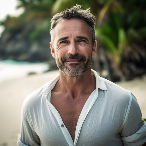 Beach vacation for stylish man