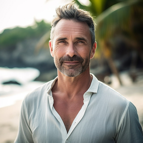 Beach vacation for stylish man