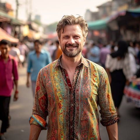 Stylish man shopping at bustling street market