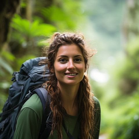 Young New Zealand hiker enjoys lush green scenery