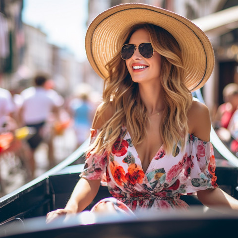 Woman on gondola in Venice