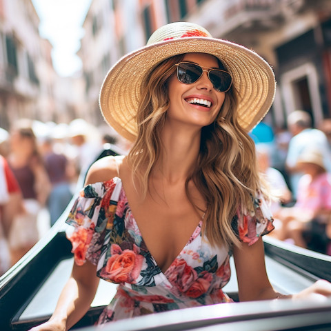 Woman on gondola in Venice