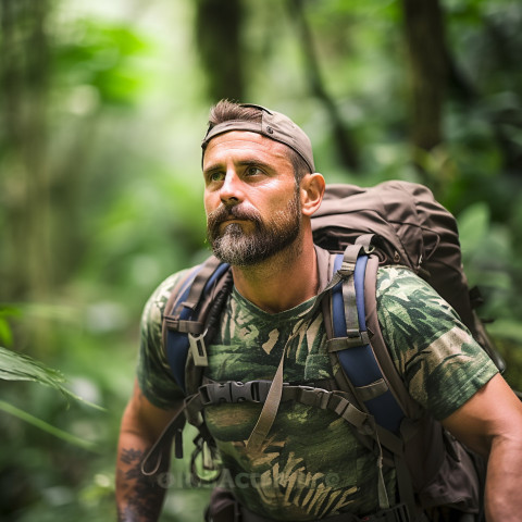 Jungle adventurer on a thrilling trek