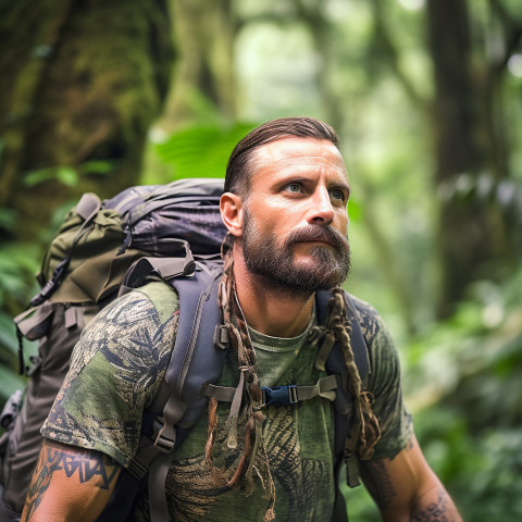 Jungle adventurer on a thrilling trek