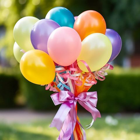 Colorful balloon bouquet with ribbon