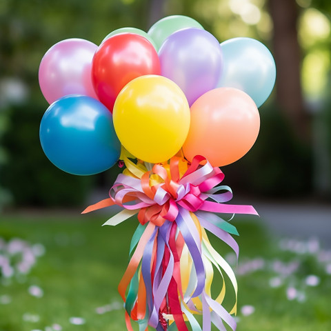 Colorful balloon bouquet with ribbon