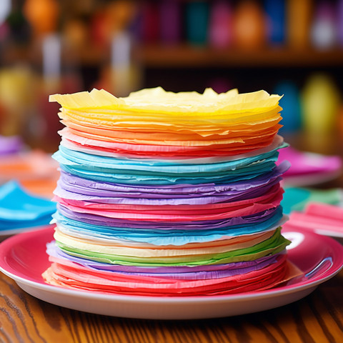 Colorful paper plates and napkins