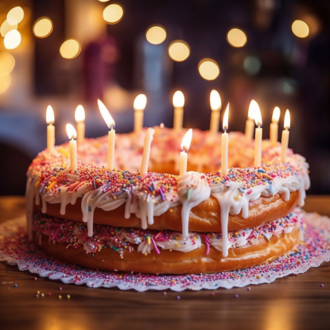 Birthday cake with lit candles