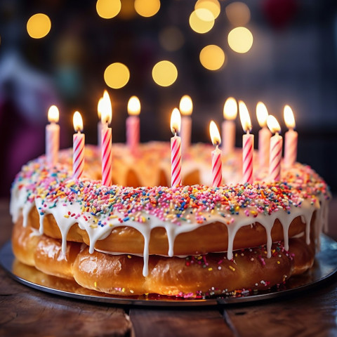 Birthday cake with lit candles