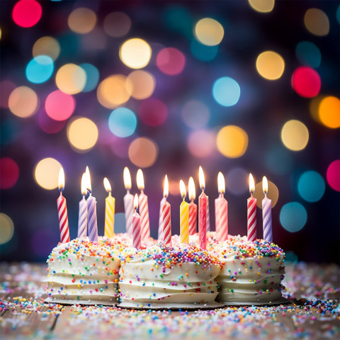 Celebrate birthdays with brightly lit candles on a cake