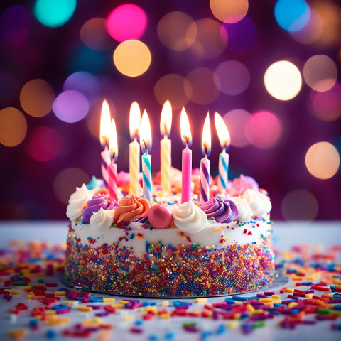 Celebrate birthdays with brightly lit candles on a cake