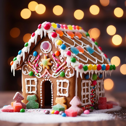 Christmas gingerbread house decked with candy