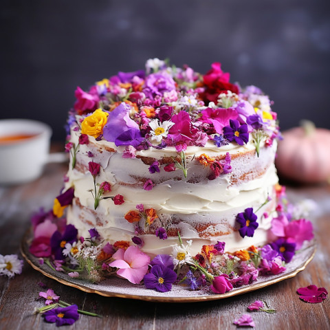 Floral cake with edible blooms