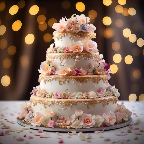 Elegant wedding cake with intricate details