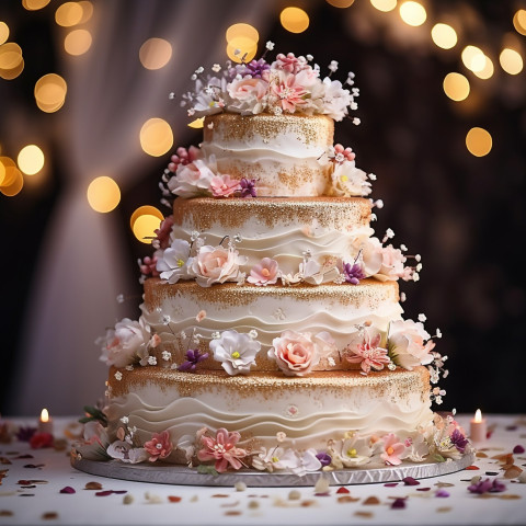 Elegant wedding cake with intricate details