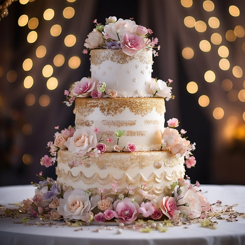 Elegant wedding cake with intricate details