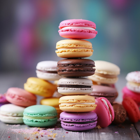 Colorful macarons displayed