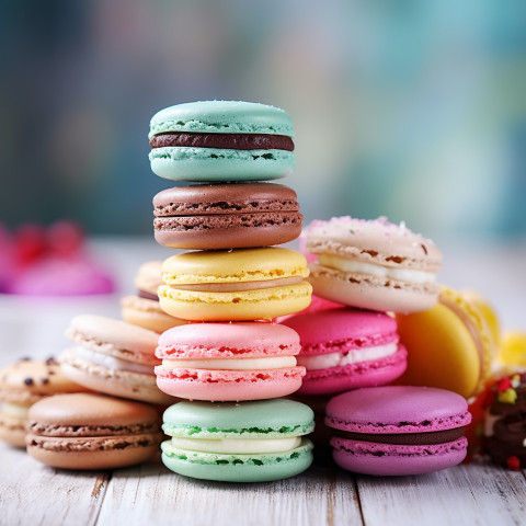 Colorful macarons displayed