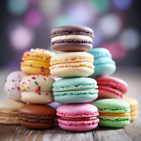 Colorful macarons displayed